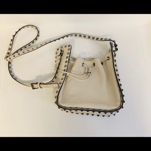 Valentino Rockstud Bucket White Leather Cross Bag